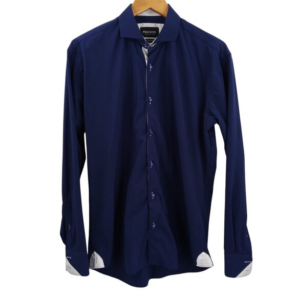 Maceoo Wall Street Navy Performance Long Sleeve Button Down Shirt Size 3 M Blue - Picture 1 of 14